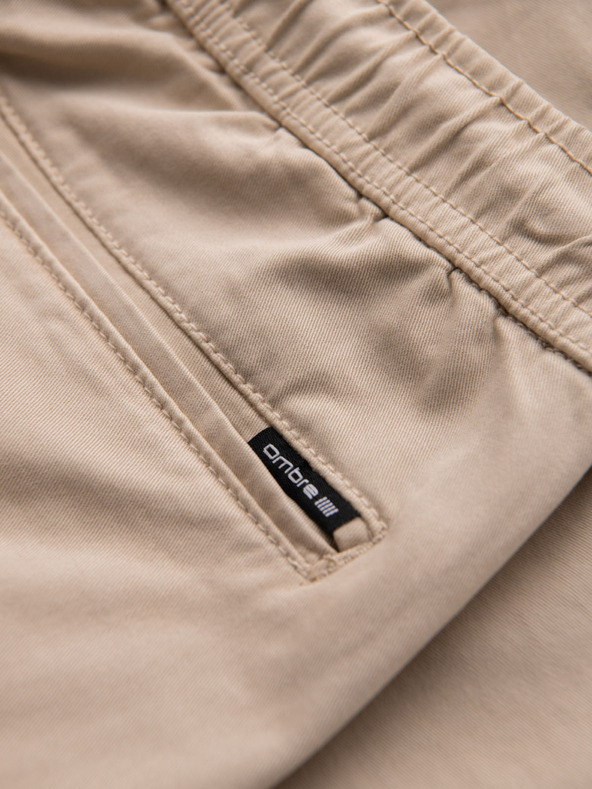 Ombre Clothing Pantaloncini cargo da uomo in cotone con vita elastica - beige