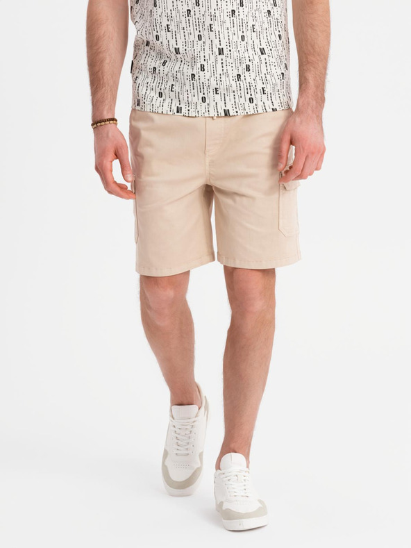 Ombre Clothing Pantaloncini cargo da uomo in cotone con vita elastica - beige