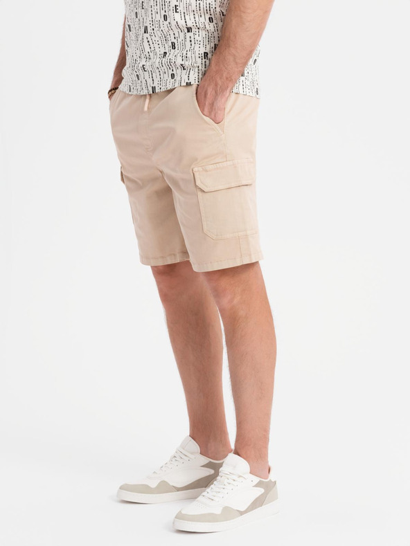 Ombre Clothing Pantaloncini cargo da uomo in cotone con vita elastica - beige