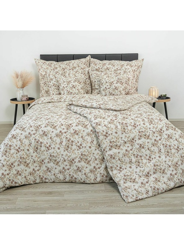 Kvalitex Biancheria da letto in crepe allungata 140x220, 70x90 cm Fiorellini beige