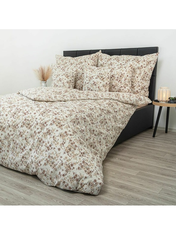 Kvalitex Biancheria da letto in crepe allungata 140x220, 70x90 cm Fiorellini beige