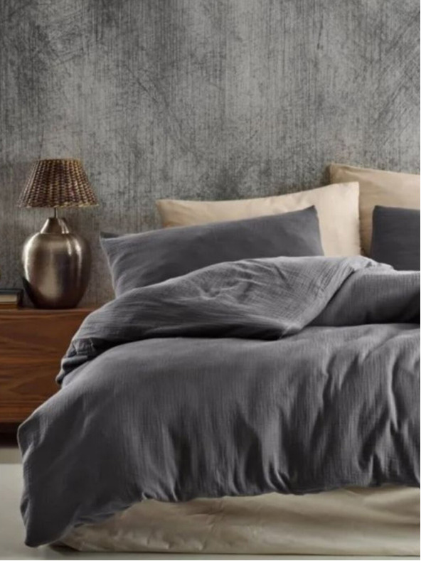 Kvalitex Biancheria da letto in mussola francese 240x200, 70x90cm grigio scuro Kvalitex