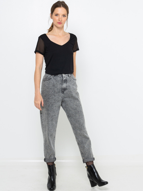 CAMAIEU Maglietta nera con maniche trasparenti CAMAIEU