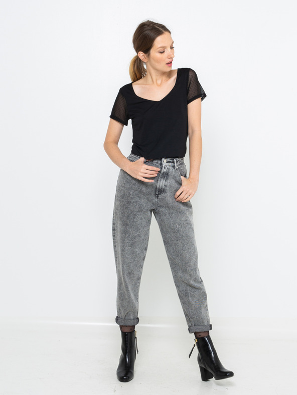 CAMAIEU Maglietta nera con maniche trasparenti CAMAIEU