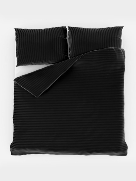 Kvalitex Lenzuolo di raso con riga 140x220, 70x90cm NERO
