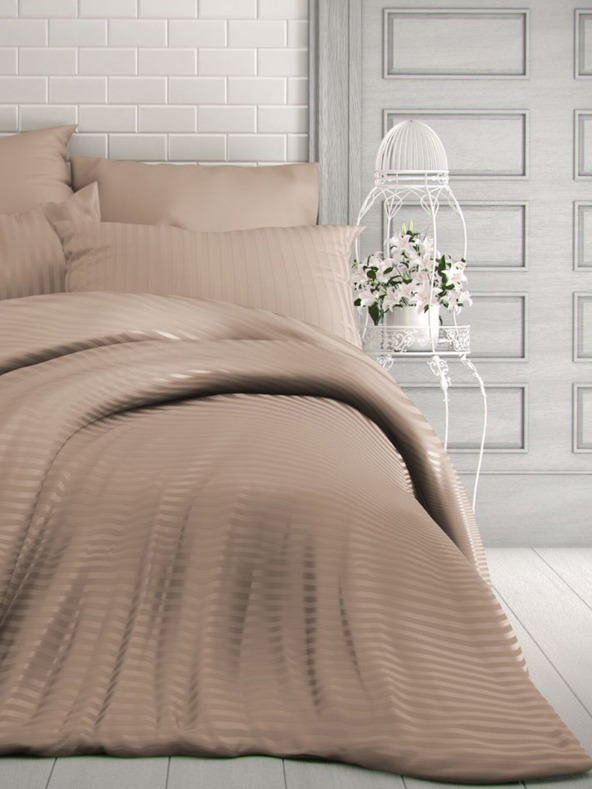 Kvalitex Biancheria da letto in raso francese a righe 1+2, 200x200, 70x90cm beige Kvalitex