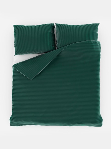 Kvalitex Lino francese satinato con riga 1+2, 200x200, 70x90cm VERDE SCURO