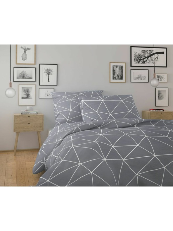 Kvalitex Biancheria da letto francese in cotone NORDIC COLLECTION 240x200, 70x90cm GRID grigia