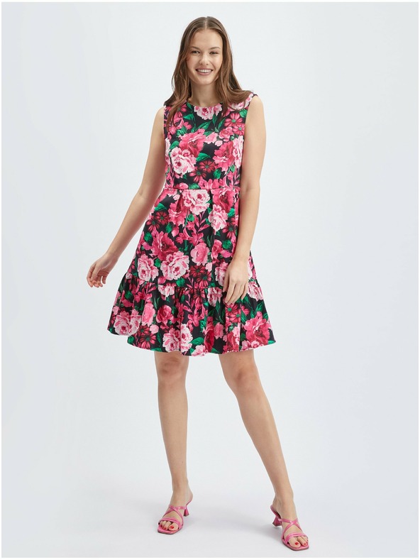 Orsay Abito floreale nero e rosa da donna ORSAY