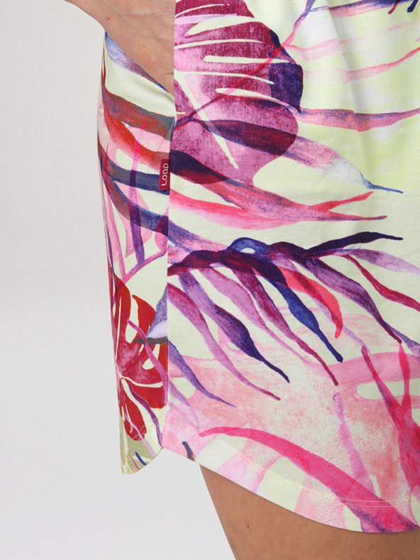 Loap Vestito estivo verde e rosa da donna con motivo tropicale LOAP ANUMA