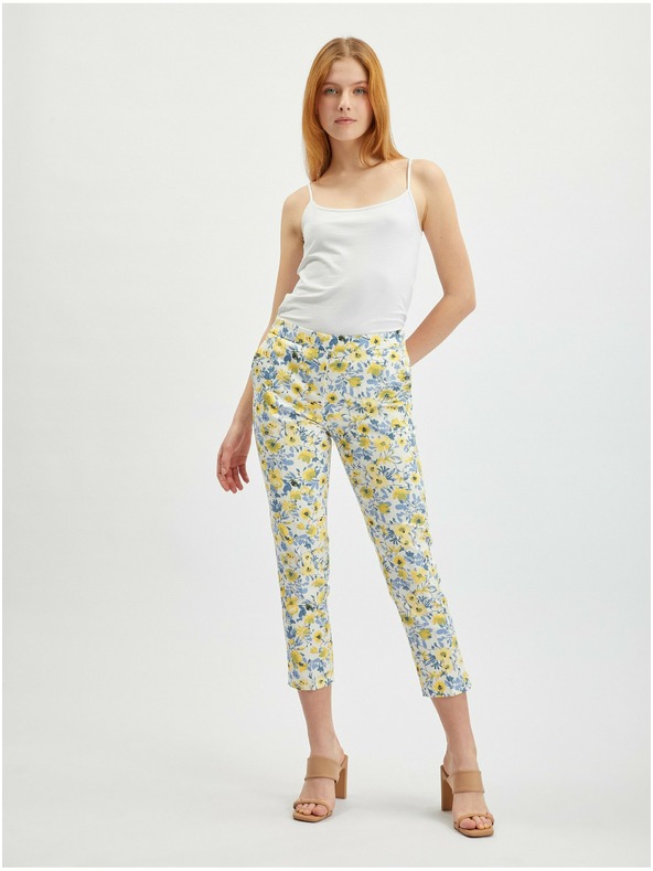 Orsay Pantaloni cropped floreali gialli e bianchi da donna ORSAY