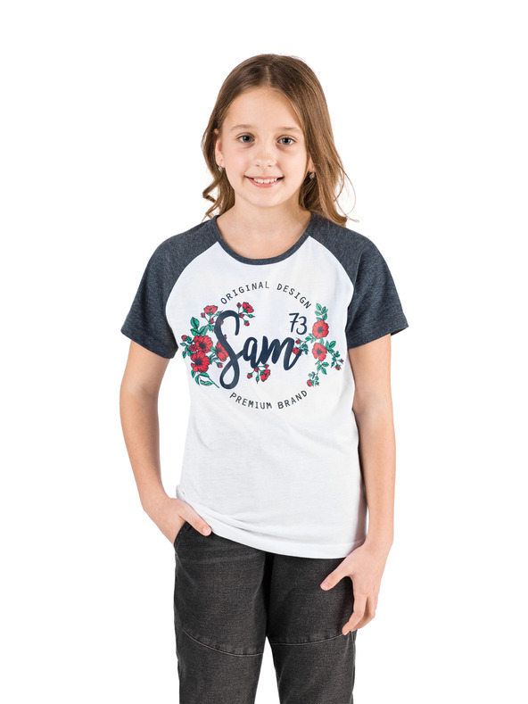 Sam 73 Maglietta bambina blu e bianca stampata SAM 73