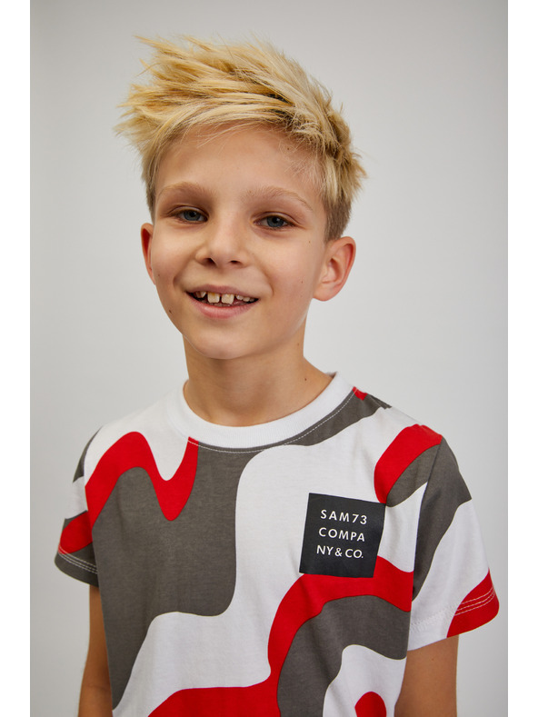 Sam 73 Maglietta fantasia grigia e rossa da ragazzo SAM 73 Oscar