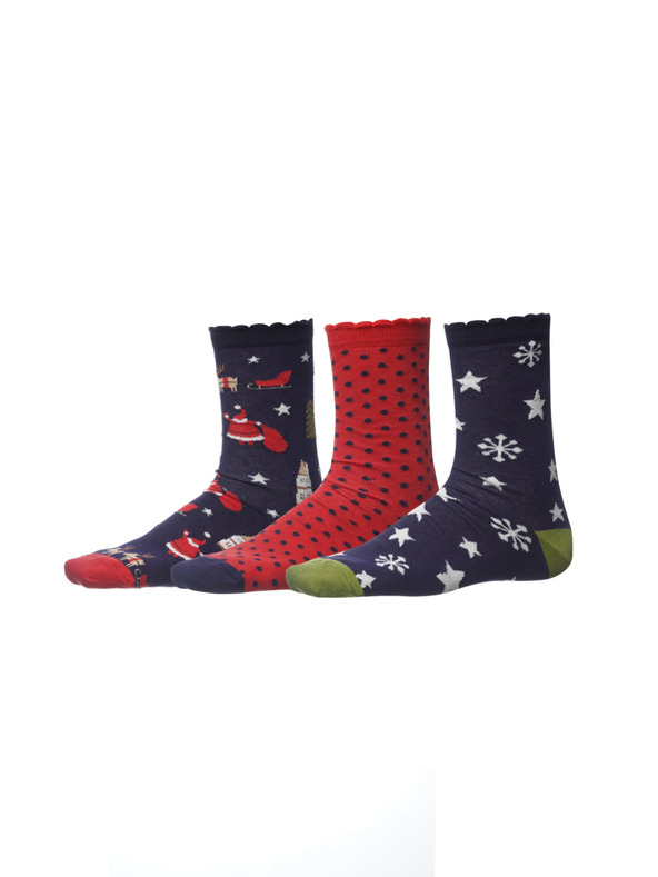 Sam 73 Set di tre paia di calzini natalizi da donna nei colori blu e rosso SAM 73 Rudolph