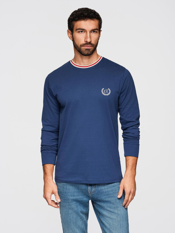 Ombre Clothing Maglietta in cotone a maniche lunghe con scollo a U a righe e ricamo da uomo Ombre Clothing