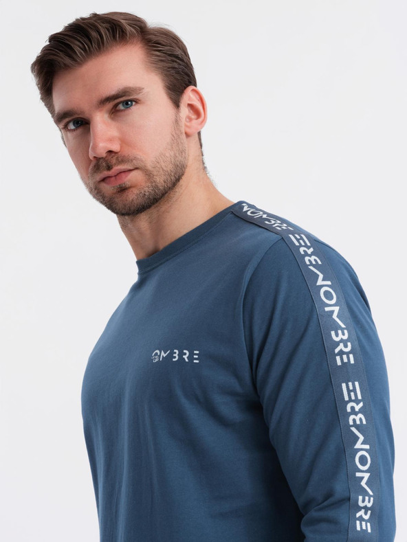 Ombre Clothing Maglietta in cotone a maniche lunghe con orlo e stampa sul petto da uomo Ombre Clothing