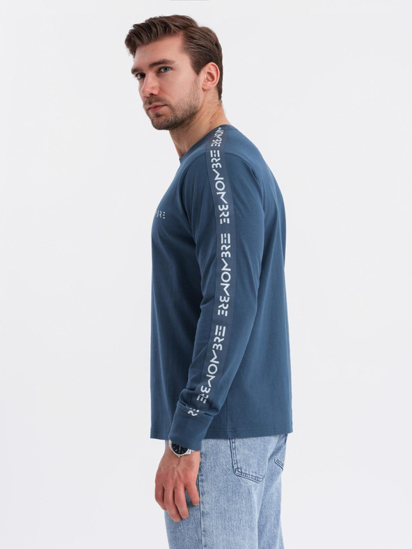 Ombre Clothing Maglietta in cotone a maniche lunghe con orlo e stampa sul petto da uomo Ombre Clothing