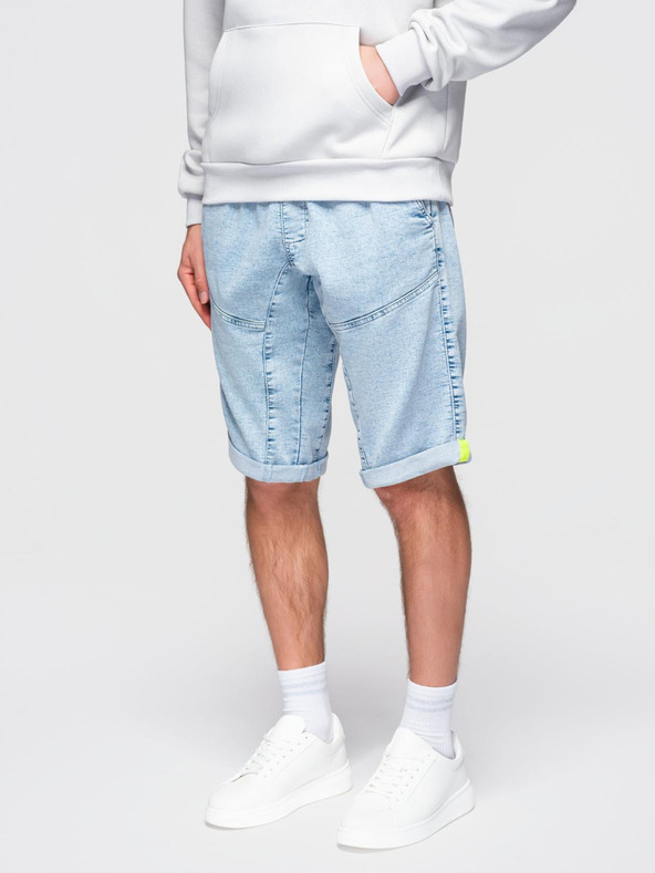 Ombre Clothing Shorts di jeans corti da uomo con impunture decorative - blu chiaro
