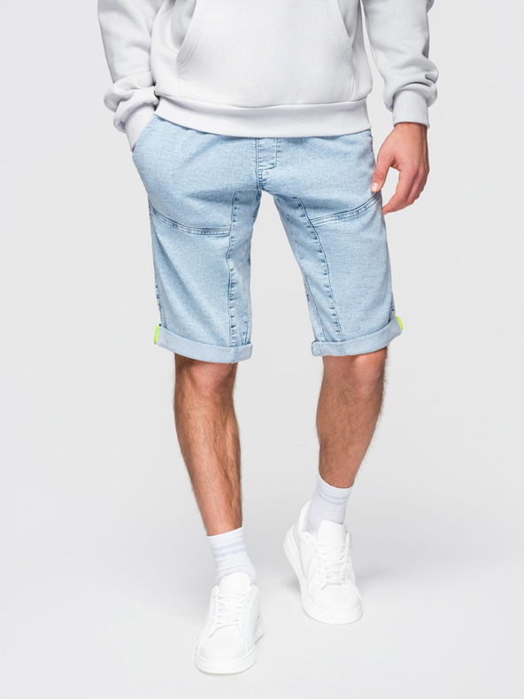 Ombre Clothing Shorts di jeans corti da uomo con impunture decorative - blu chiaro