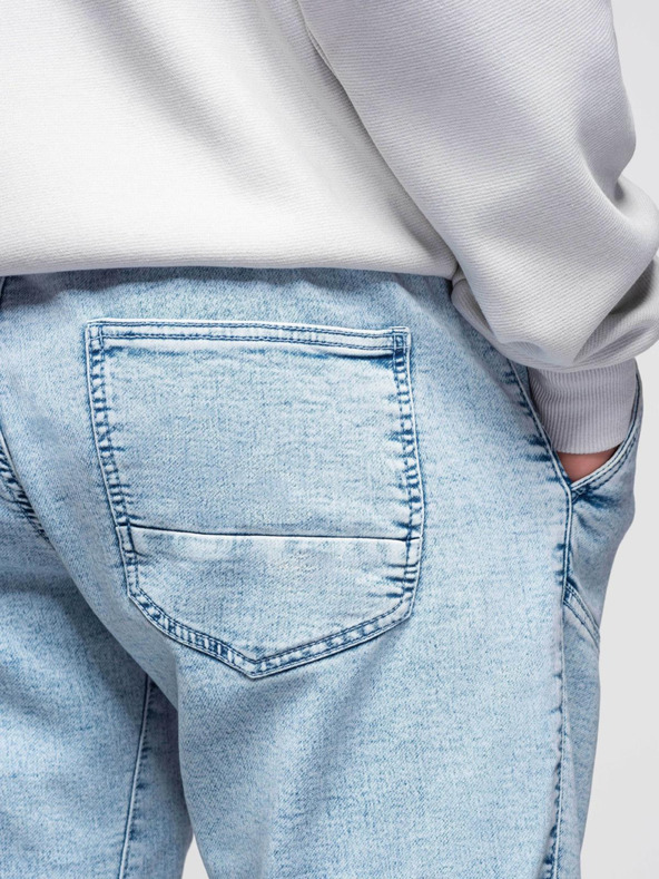 Ombre Clothing Shorts di jeans corti da uomo con impunture decorative - blu chiaro