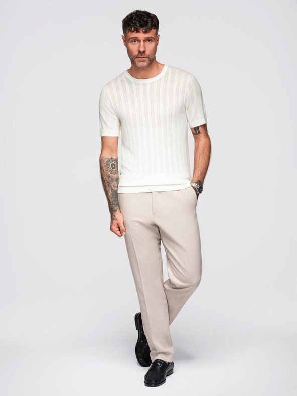 Ombre Clothing Maglione da uomo con scollo rotondo e maniche corte - bianco