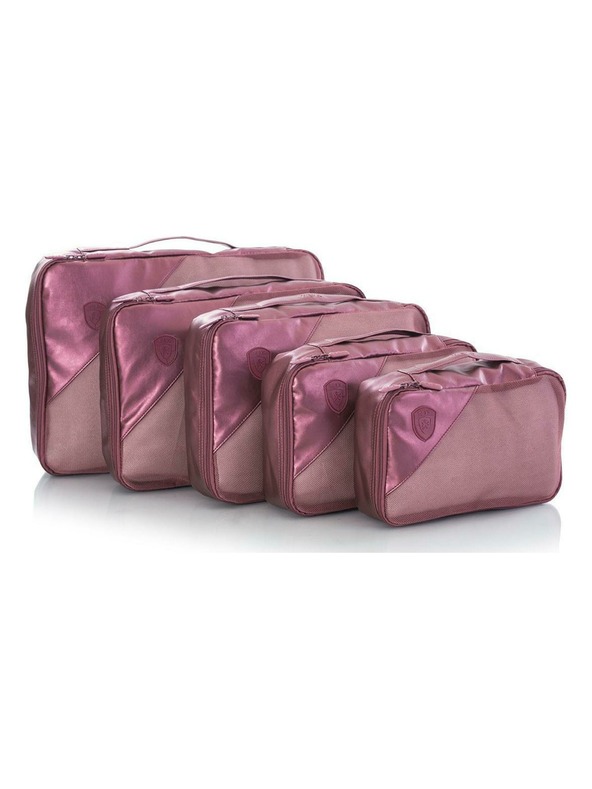 Heys Set of five travel packing cubes in dark pink Heys Metallic Packing Cube 5pc