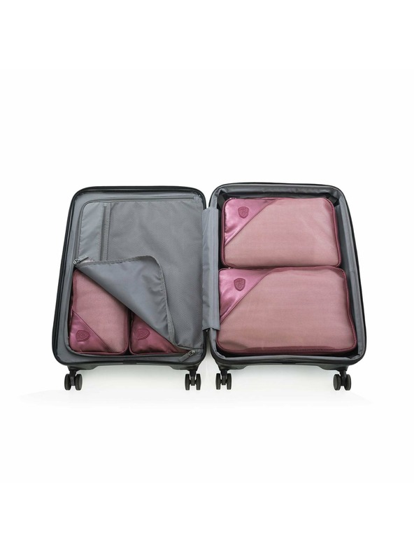 Heys Set of five travel packing cubes in dark pink Heys Metallic Packing Cube 5pc